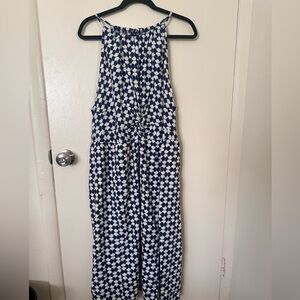 Ava & Viv Blue White Linen Blend Geometric Dress